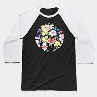 Colorful wildflowers and butterflies Baseball T-Shirt